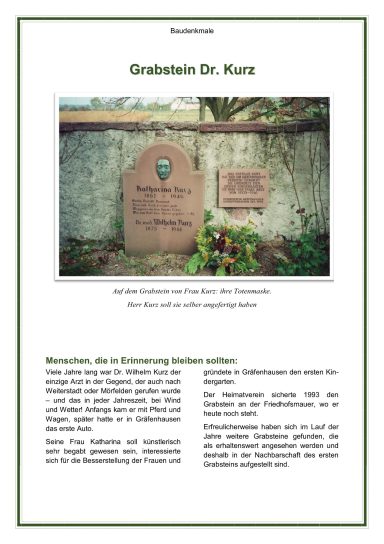 Baudenkmale - Grabstein Dr. Kurz - 1993